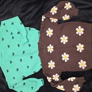 SHEIN Brown Sweater with Cream Floral Design & Green Heart (2 Sweaters)